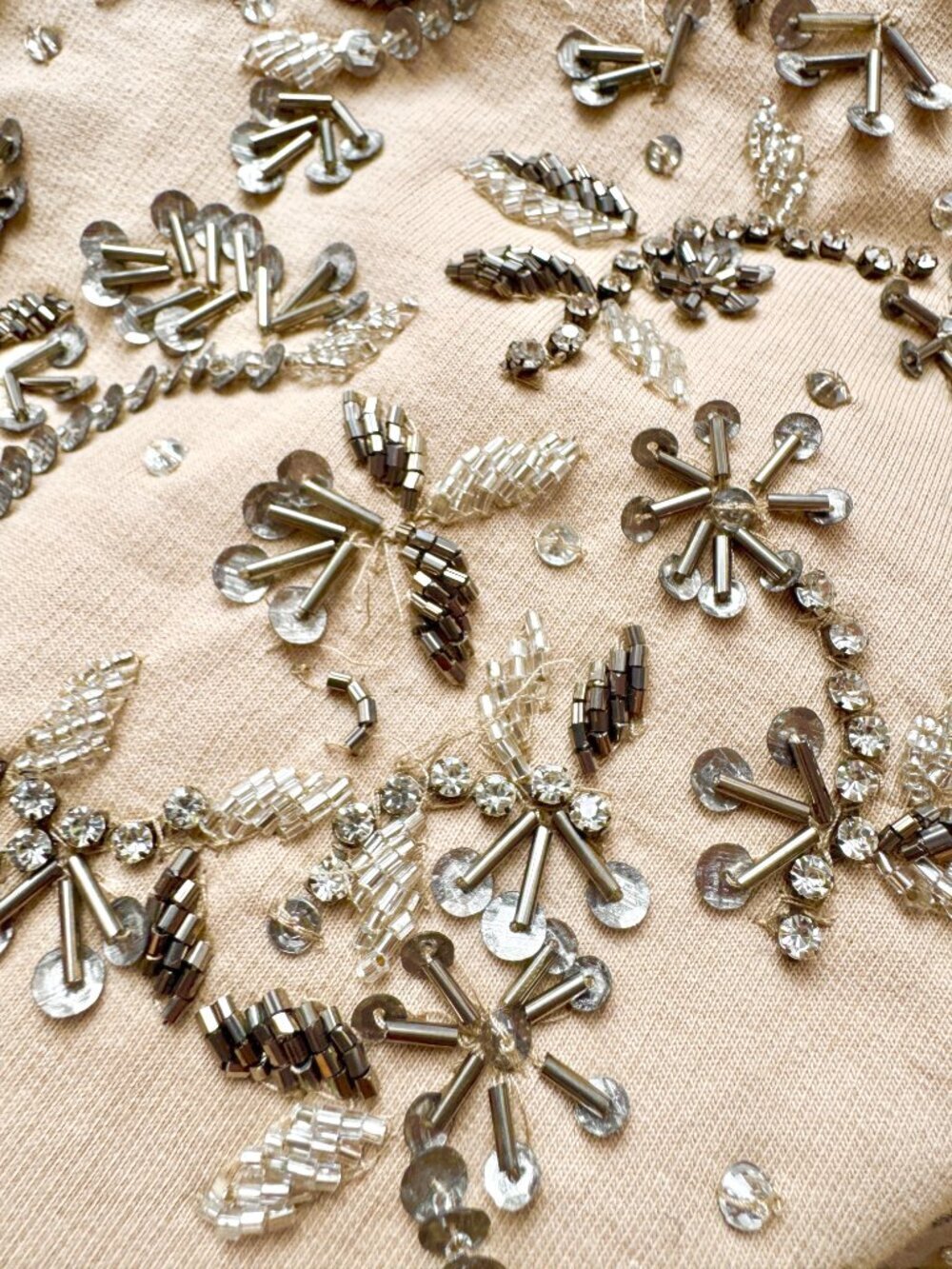 Anthropologie PILCRO Beige Beaded Sequin 100% Cotton Terry Sweatshirt, Size M - Picture 11 of 16